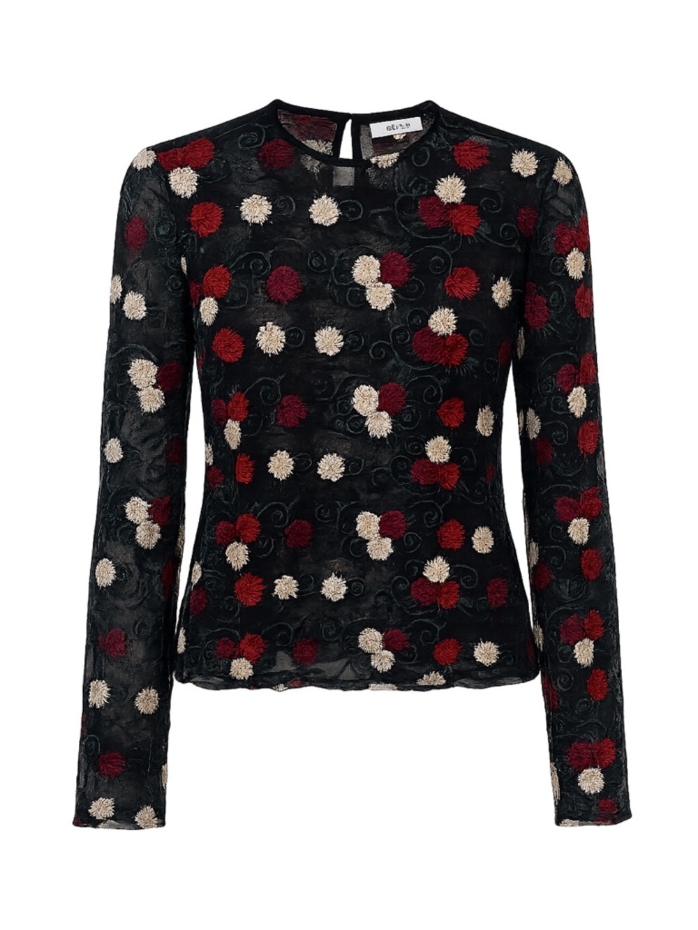 Ro & De black sheer floral top, large